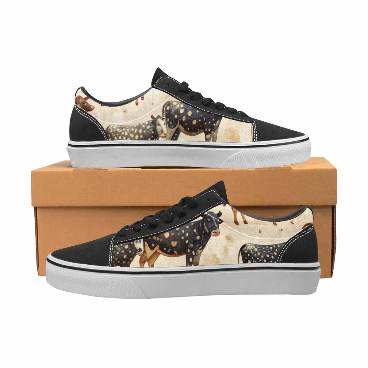 MEN'S Cow Animal Print Canvas Lace-Up Vibrant Chaos Sneakers