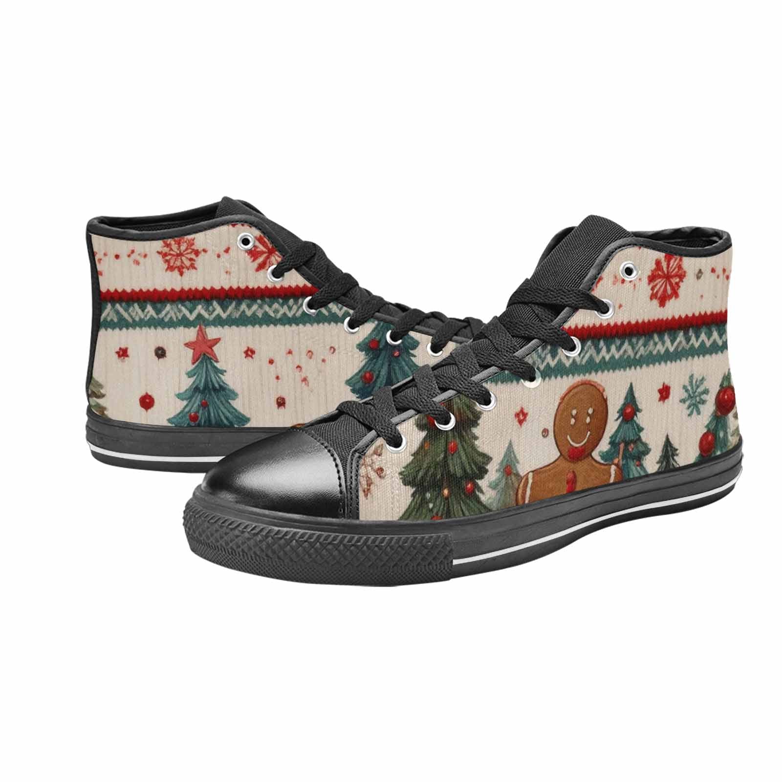 MEN'S Christmas Holly Snowflake High Top Canvas Vivid Custom Sneakers