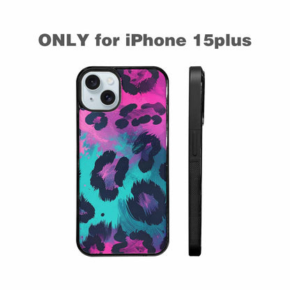 iPhone 15 Plus Case — Leopard Neon Pink Teal Airbrush, Personalized Phone Case