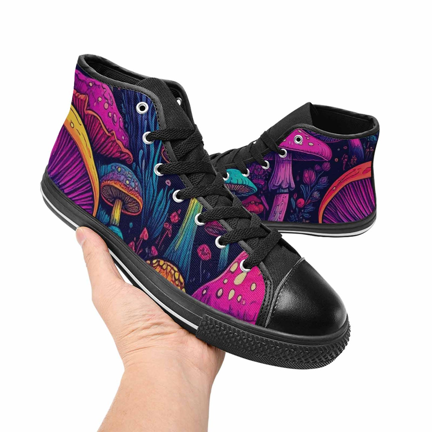 WOMEN'S Psychedelic Mushroom High Top Canvas Vibrant Chaos Shoes