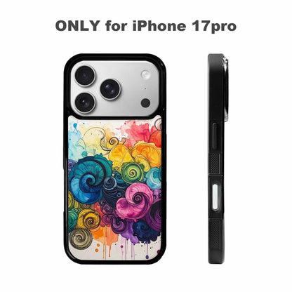iPhone 17 Pro Case — Tie Dye Swirls Black Blue Tie, Custom Printed Phone Case