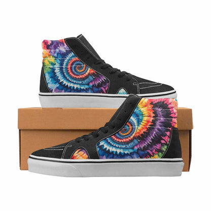 WOMEN'S Tie Dye Black & Blue Ink High Top Canvas Streetwear Cottagecore Custom Art Shoes
