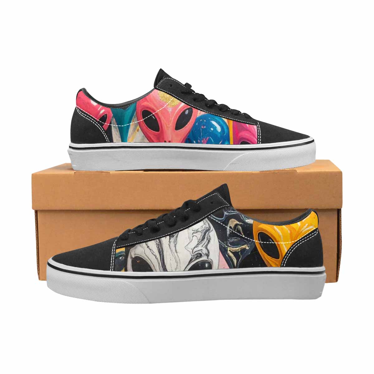 WOMEN'S Aliens  Marble Aliens Lace-Up Canvas Surreal Shoes