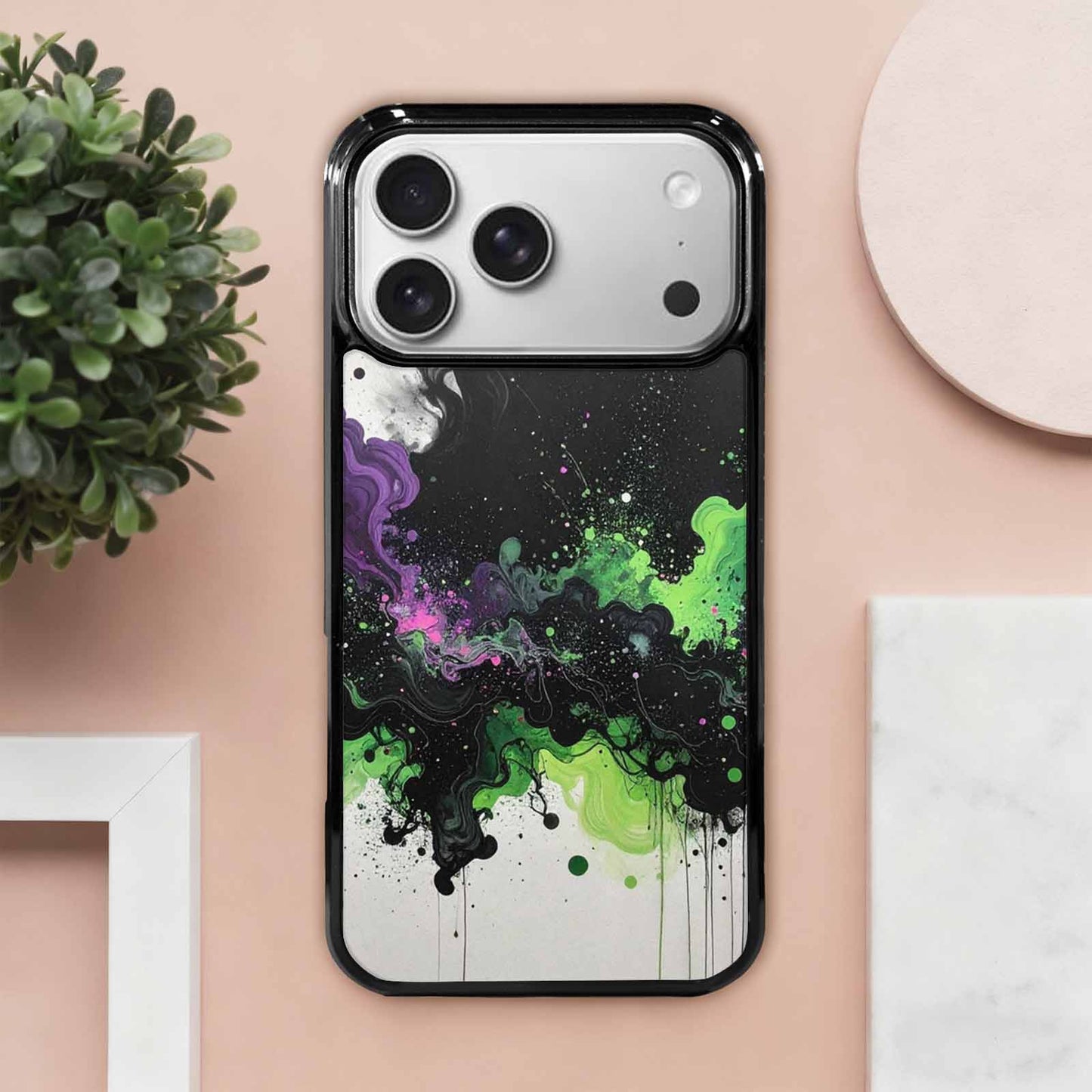 iPhone 17 Pro Max Case — Black &amp; Green Ink Galaxy Space, Custom Print Case Cover