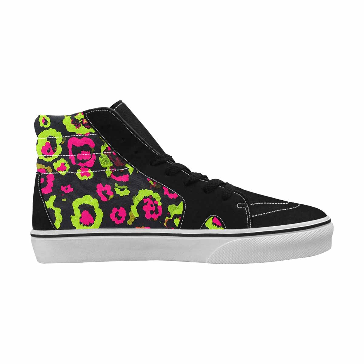 MEN'S Leopard Neon Rosette Black High Top Canvas Surreal Sneakers