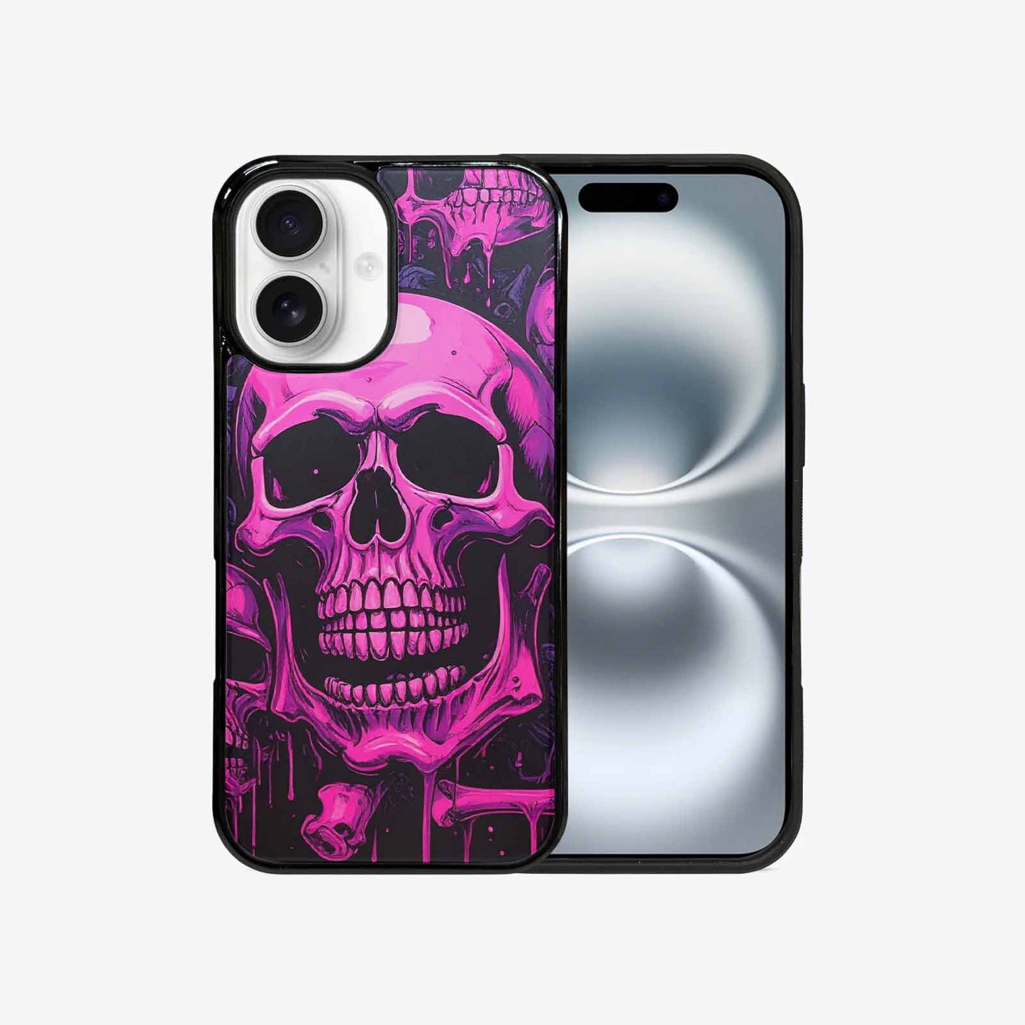 iPhone 16 Case — Pink Purple Skeletons Neon Drip Melting, Unique Phone Case Design