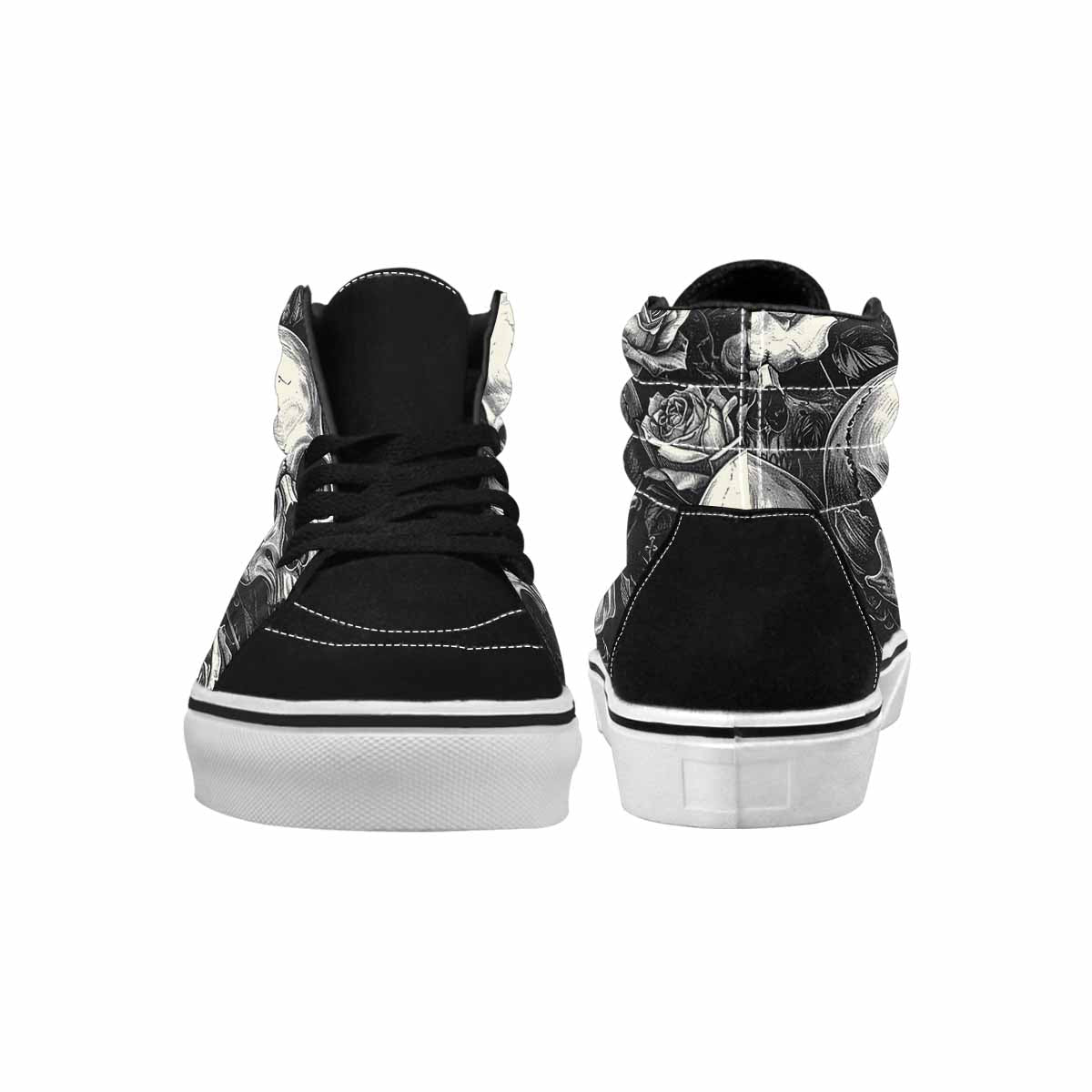 WOMEN'S Skulls Roses Black Ink High Top Canvas Wallpaper Art Sneakers