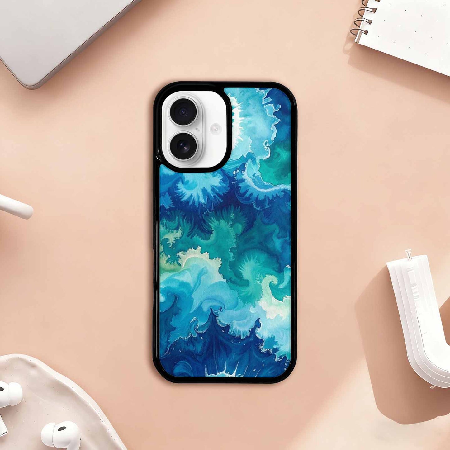 iPhone 17 Case — Tie Dye Ocean Blues Tie Dye, Custom Printed Phone Case