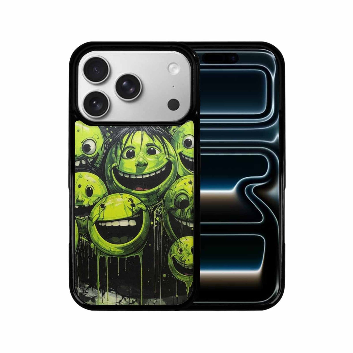 iPhone 17 Pro Case — Black Green Ink Melting Moon Original, Unique Phone Case Design