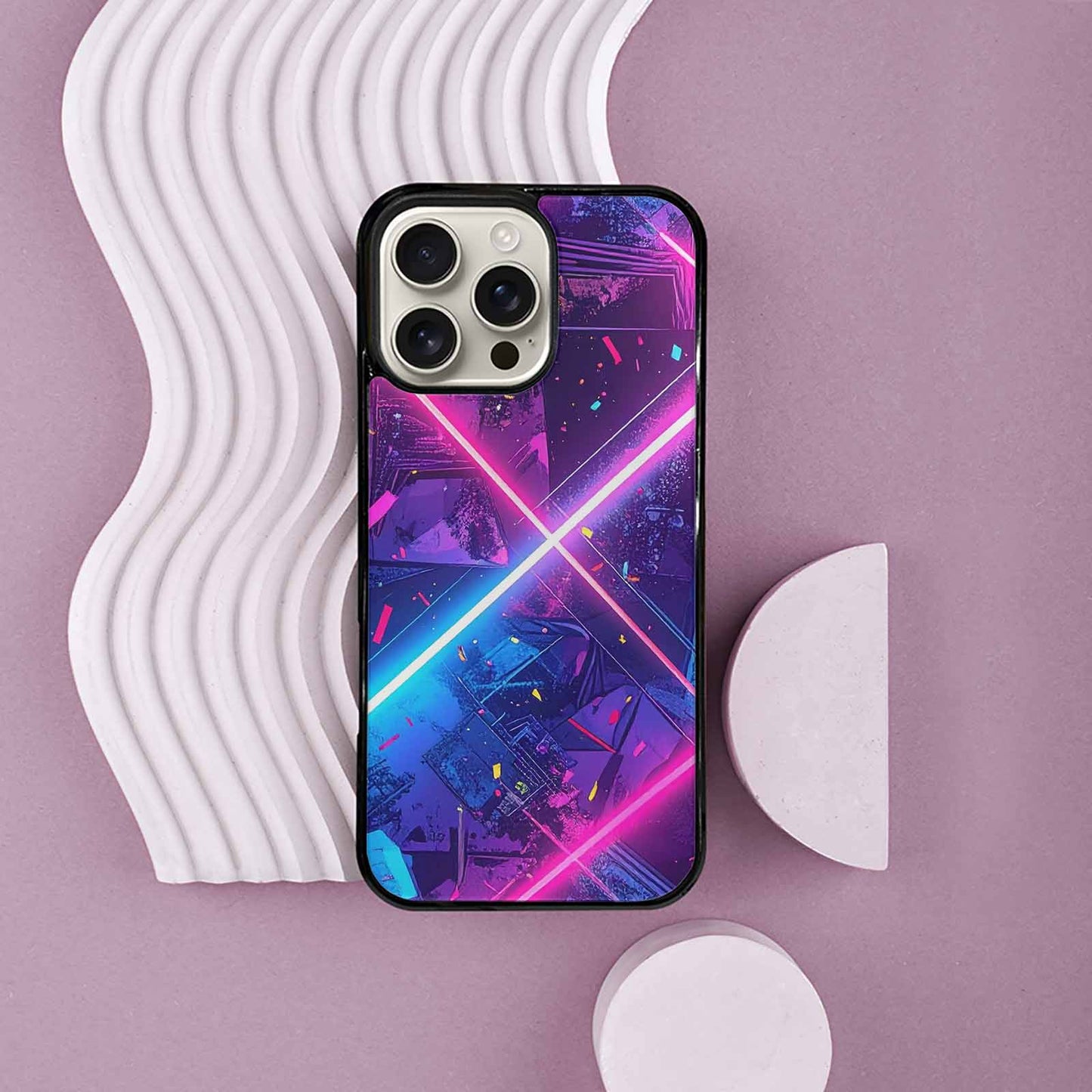 iPhone 16 Pro Max Case — Neon Grid Confetti, Custom Printed Phone Case