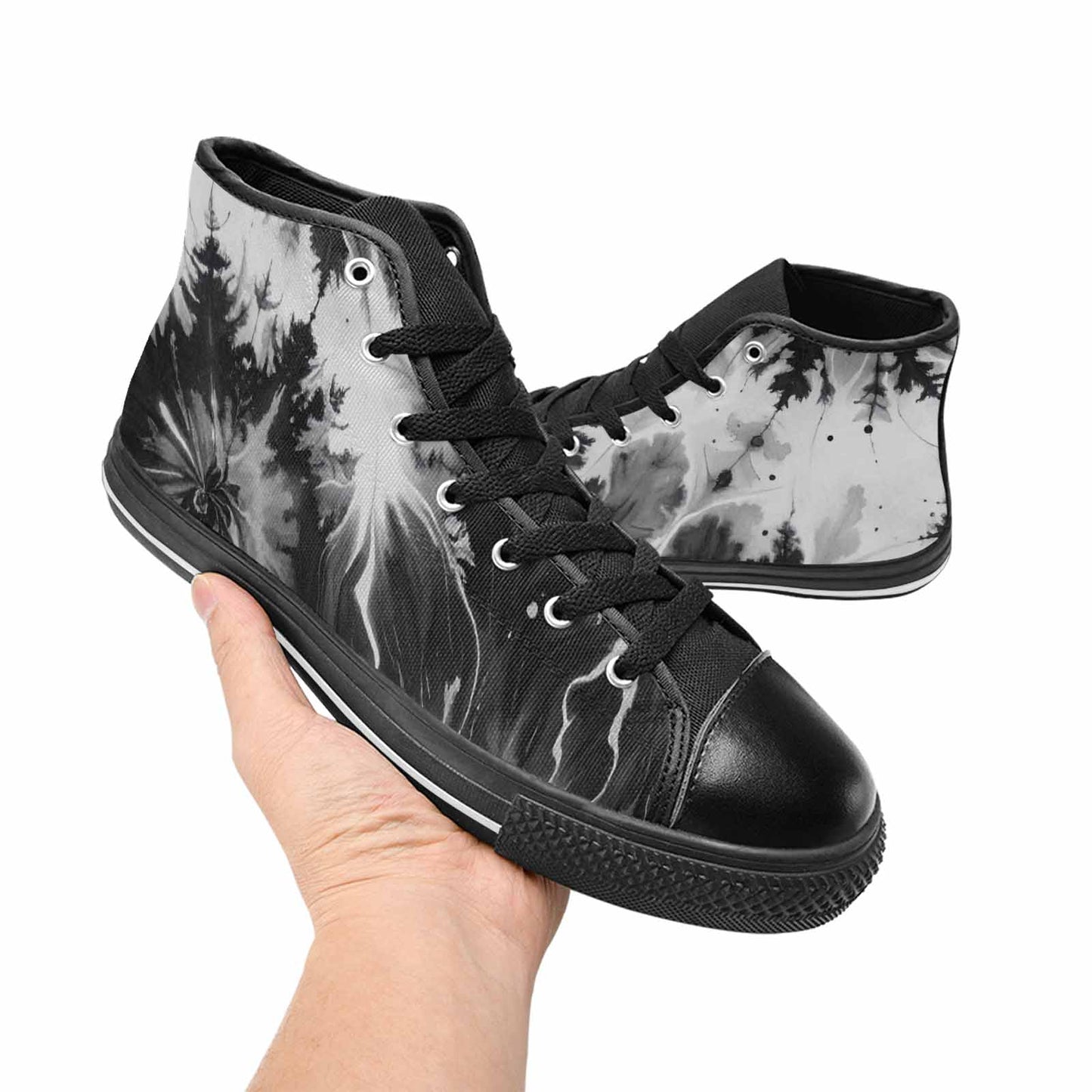 MEN'S Tie Dye Acid Wash Black White High Top Canvas Dreamcore Custom Shoes