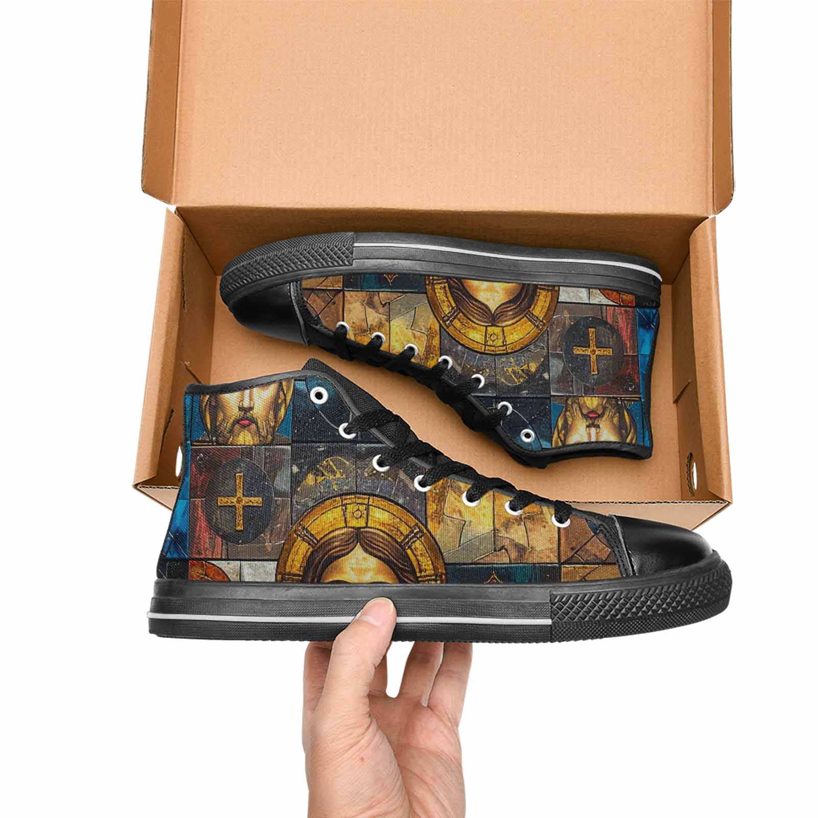 MEN'S Jesus Face Small High Top Canvas Vibrant Chaos Shoes