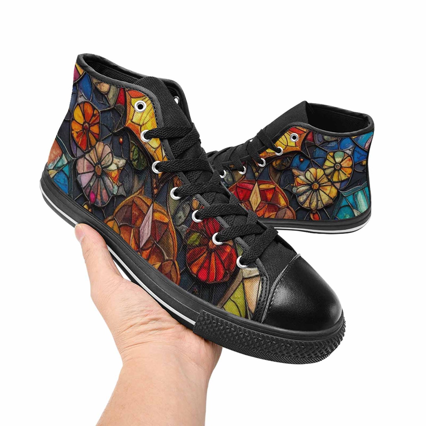 MEN'S Stained Glass Kaleidoscope High Top Canvas Dark Academia Custom Shoes