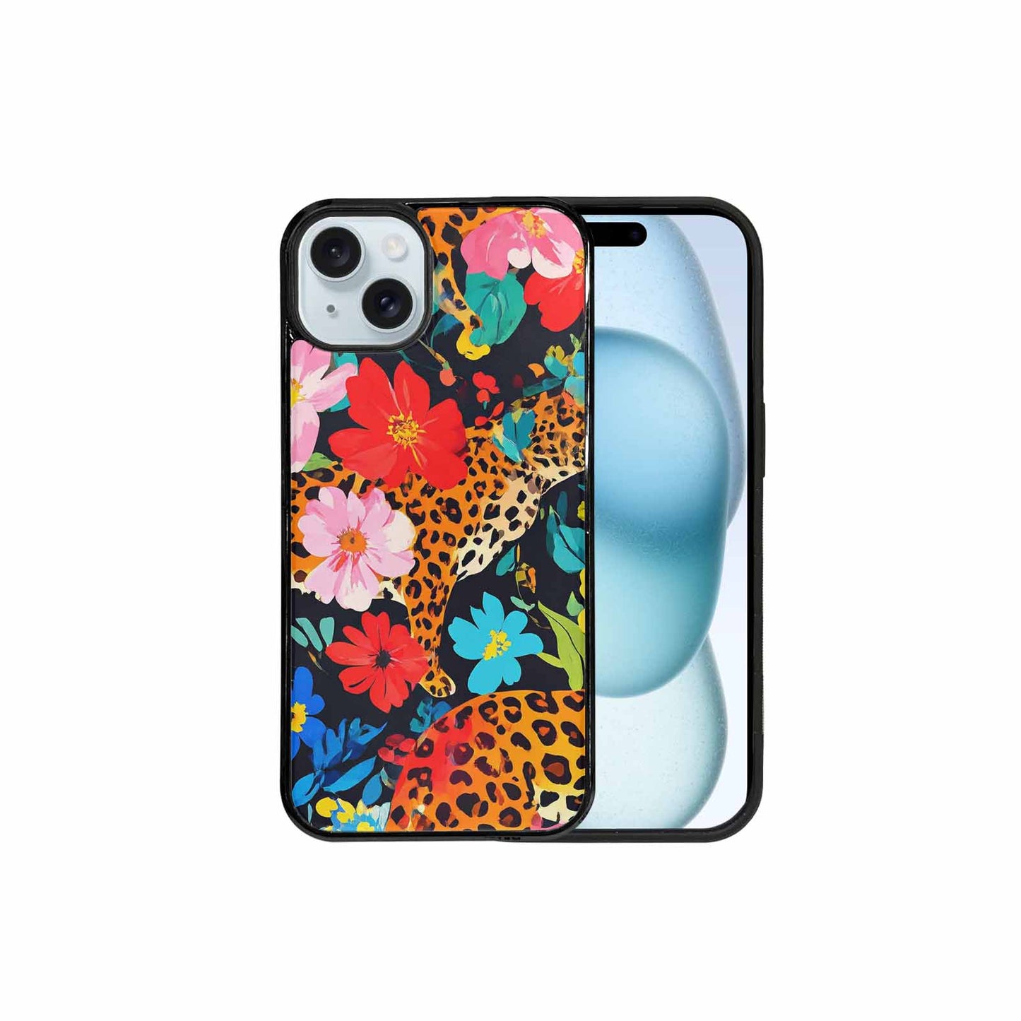 iPhone 15 Plus Case — Leopard Print Floral, Custom Made Phone Cover