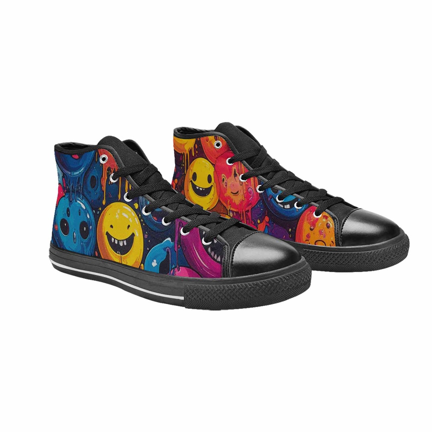 MEN'S Yellow Smiley Face High Top Canvas Neon Fantasy Shoes