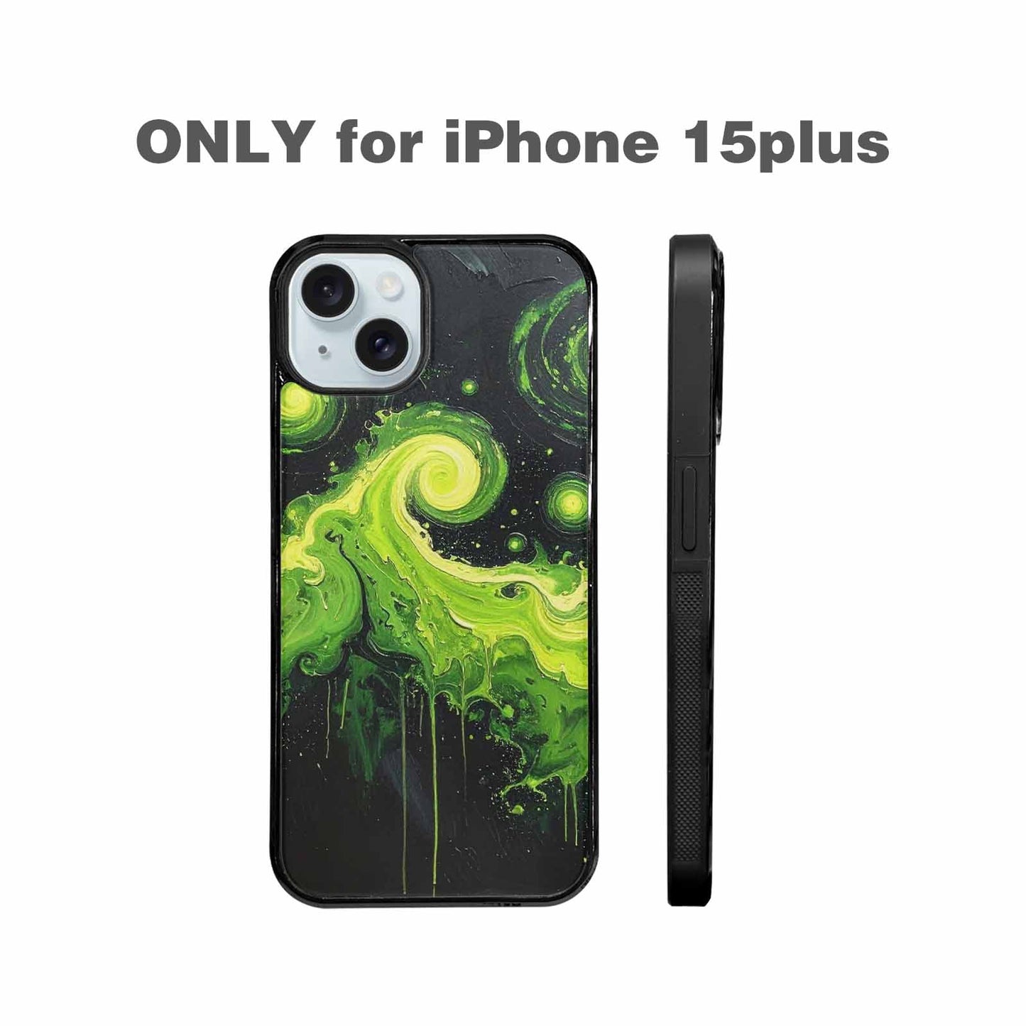 iPhone 15 Plus Case — Melting Galaxy Acid Green, Customized Protective Case