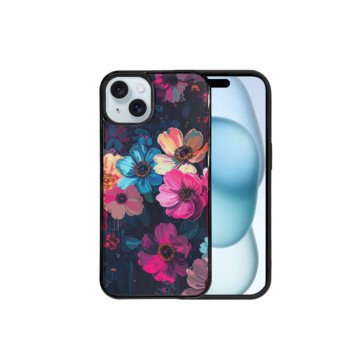 iPhone 15 Plus Case — Shadowy Glitch Floral Pattern Hundreds Of, Custom Designed Case Cover