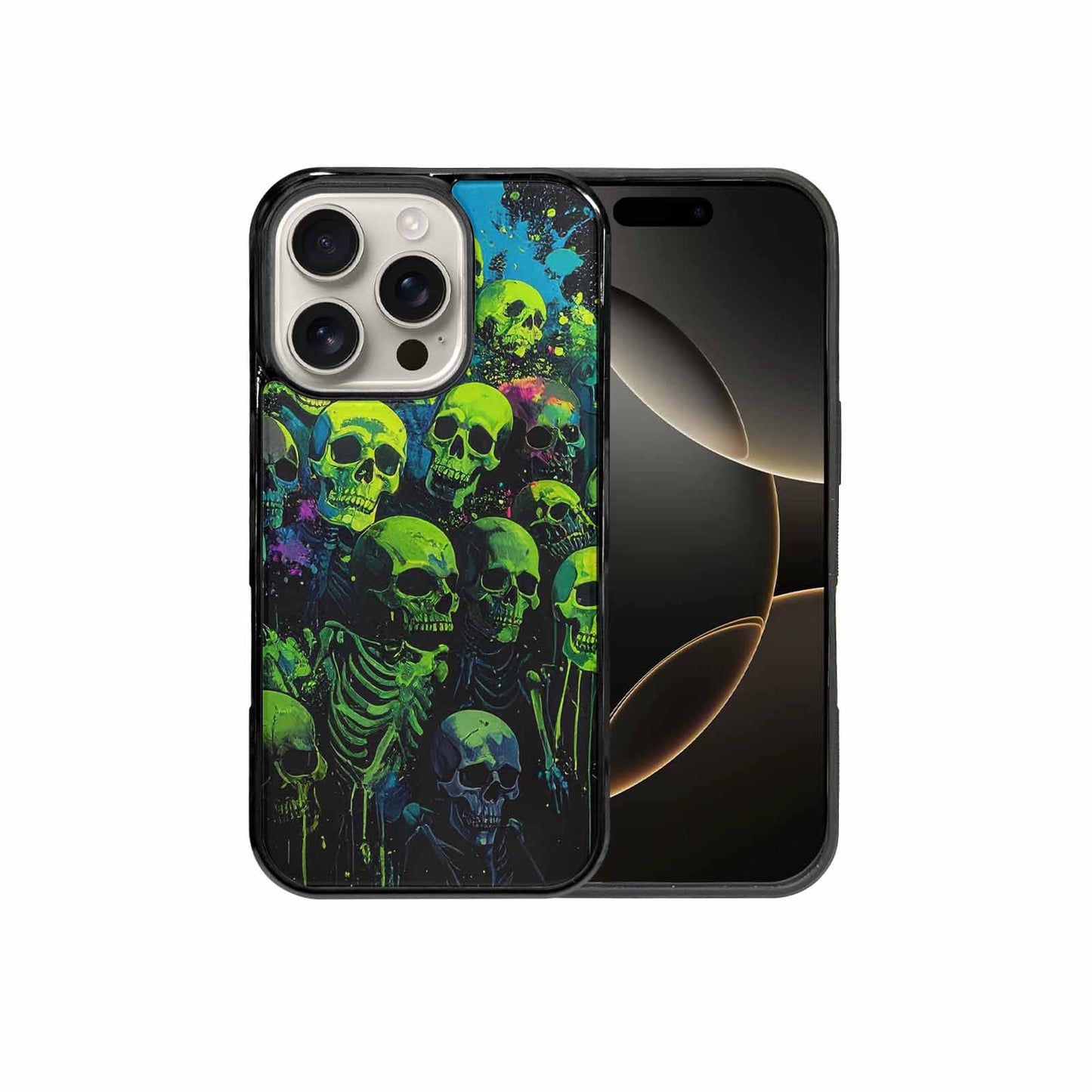 iPhone 16 Pro Case — Skeletons Neon Green Glow Skeletons Pattern, Unique Phone Case Design