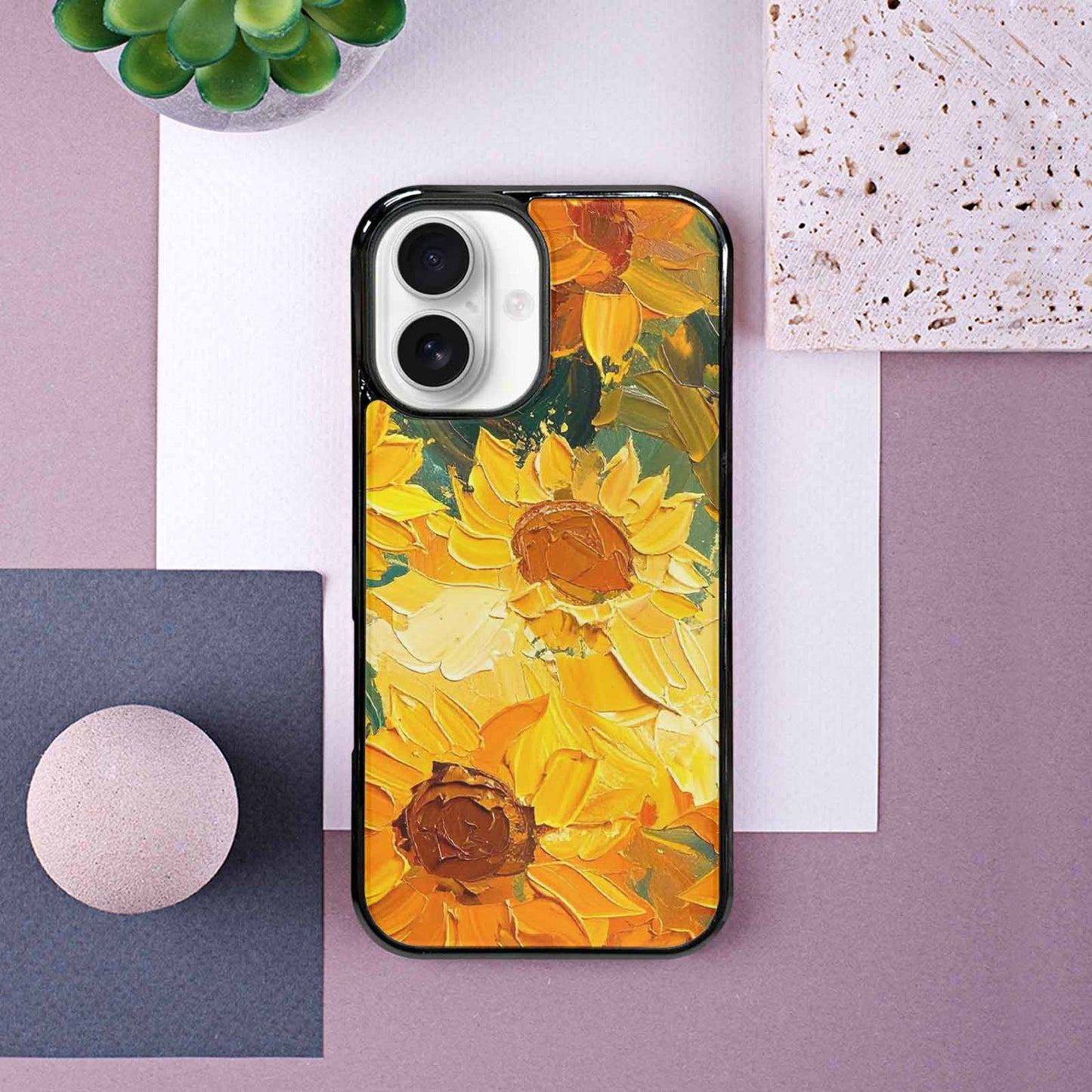 iPhone 16 Case — Impressionist Sunflower Brushstroke Pattern Hundreds Of, Original Design Phone Case
