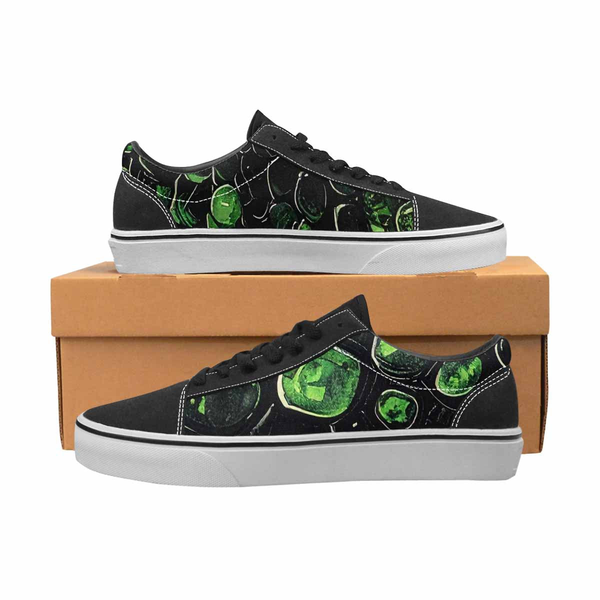 WOMEN'S Reptile Black & Green Ink Canvas Graphic Print Vibrant Chaos Customized Sneakers