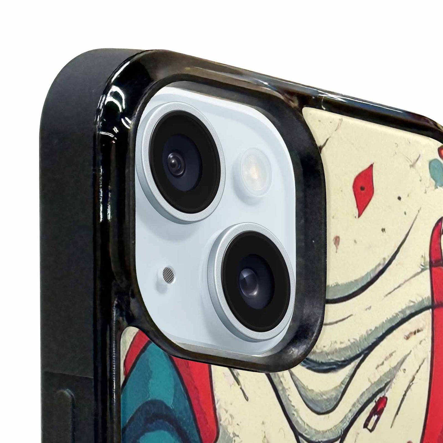 iPhone 15 Plus Case — Evil Circus Heads Faces Overlapping Patterns, Custom Made Phone Cover
