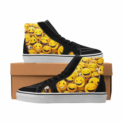MEN'S Smiley Face Yellow High Top Canvas Boutique Neon Fantasy Custom Art Shoes