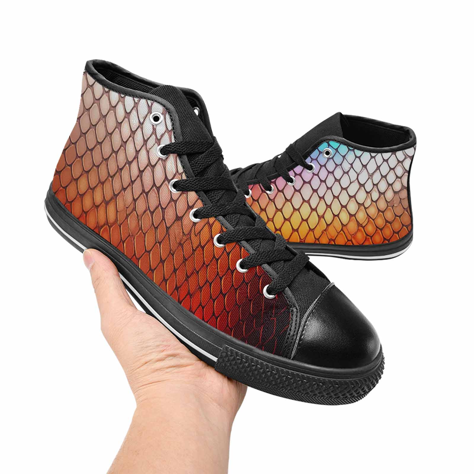 MEN'S Dark Snake Print High Top Canvas Surreal Custom Shoes