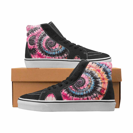 WOMEN'S Tie Dye Black & Pink Ink High Top Canvas Statement Vivid Custom Art Shoes