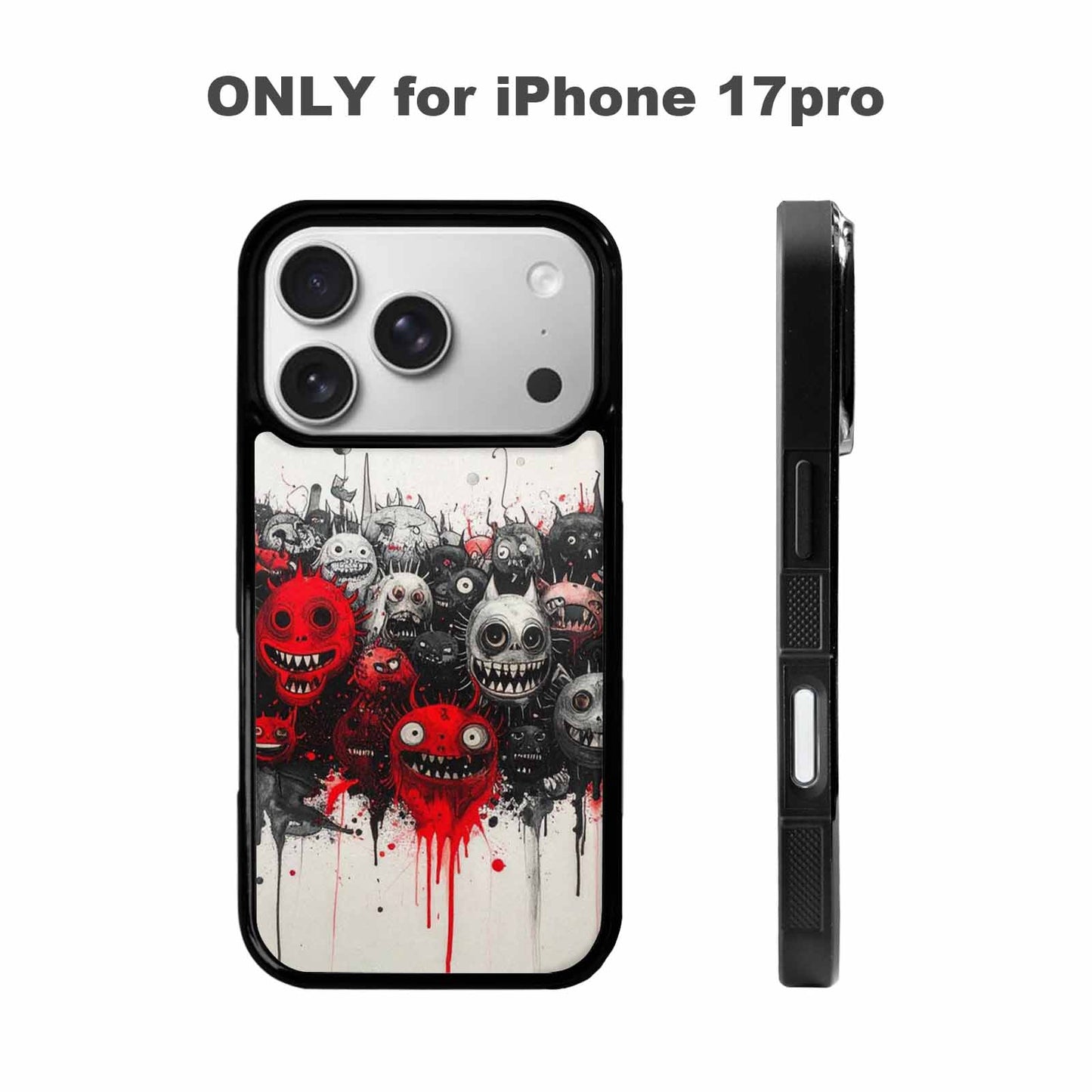 iPhone 17 Pro Case — Black Red Ink Monsters General Cartoon, Original Design Phone Case