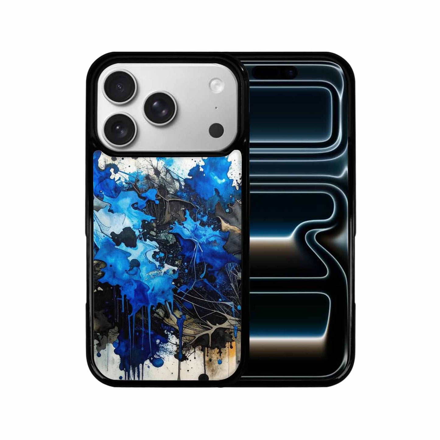 iPhone 17 Pro Case — Black Blue Ink Camo Patches Camo, Unique Phone Case Design