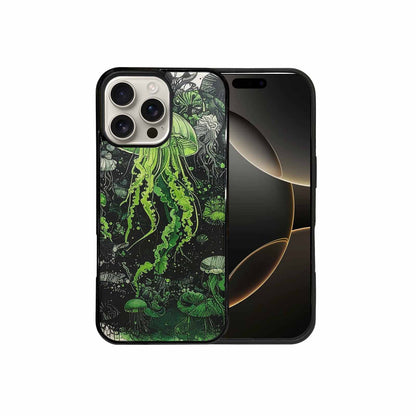 iPhone 16 Pro Max Case — Sea Creature Burst Black Green Ink, Custom Art Phone Cover