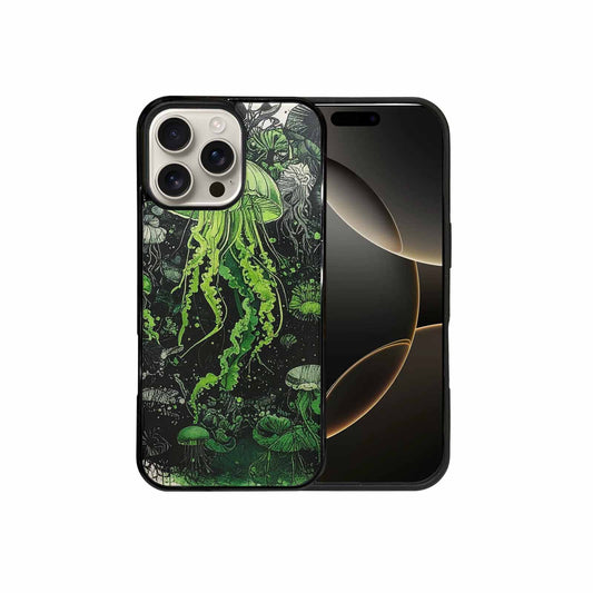 iPhone 16 Pro Max Case — Sea Creature Burst Black Green Ink, Custom Art Phone Cover