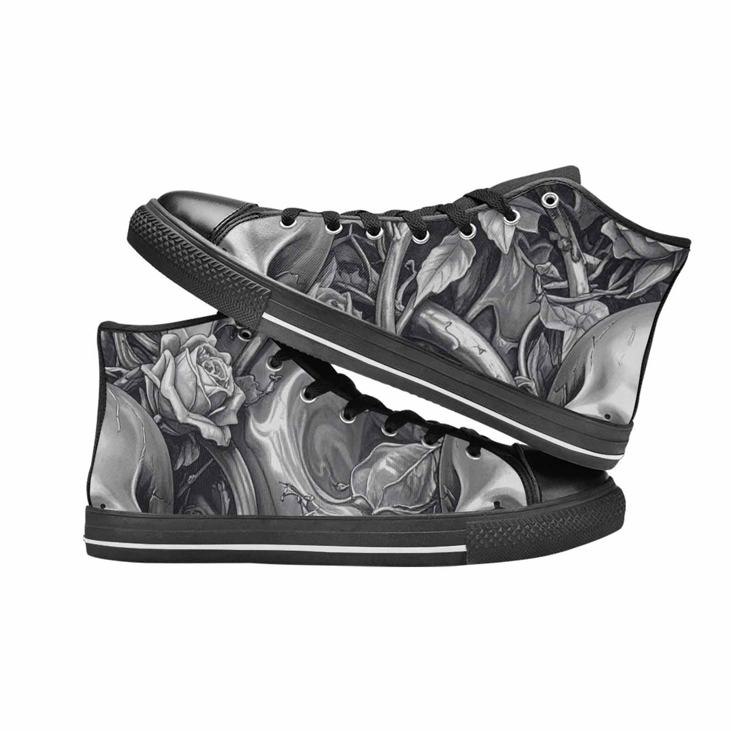 WOMEN'S Skulls Roses Chrome Airbrush High Top Canvas Cottagecore Sneakers