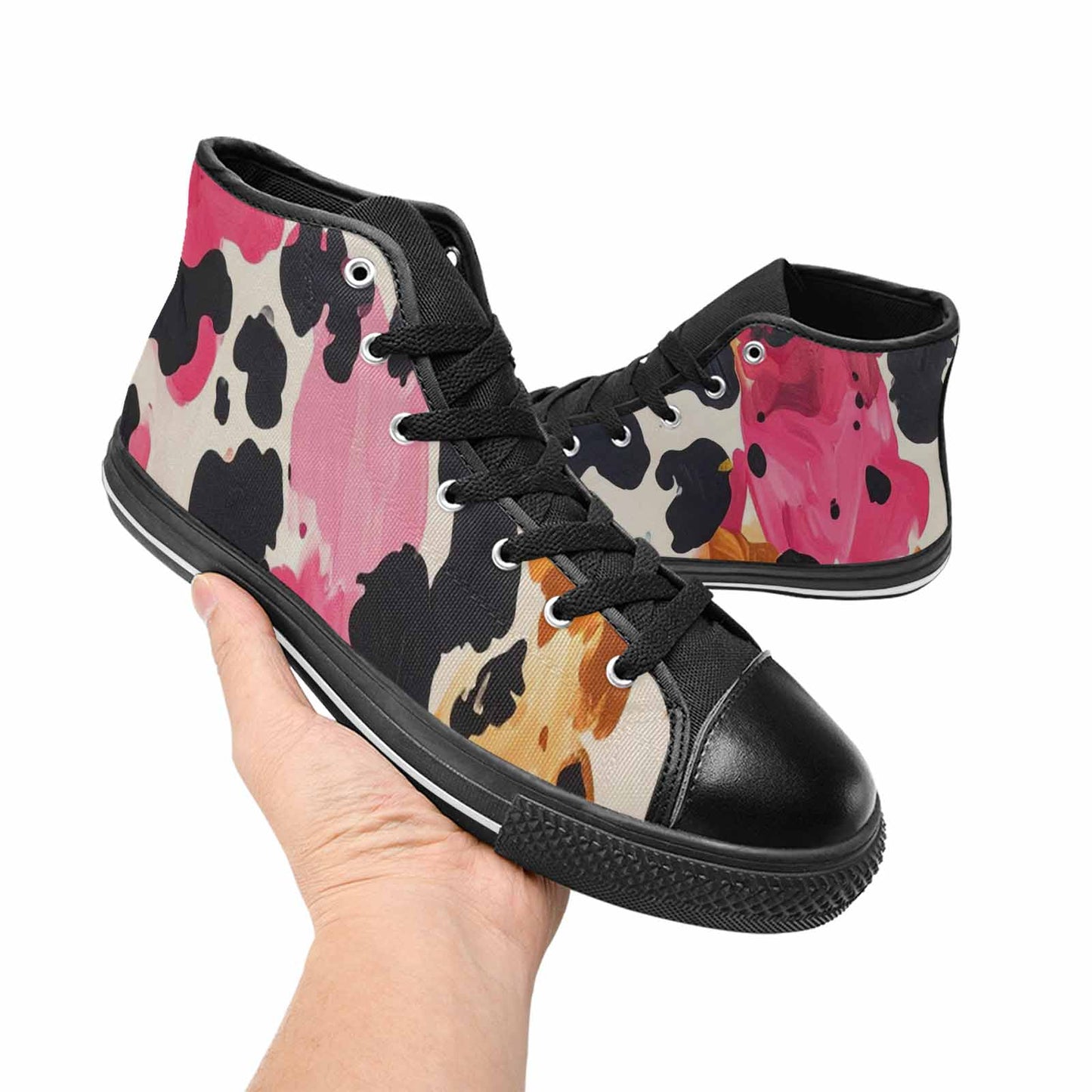 WOMEN'S Cow Animal Print High Top Canvas Vivid Shoes