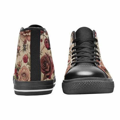 MEN'S Skulls - Roses High Top Canvas Cottagecore Sneakers