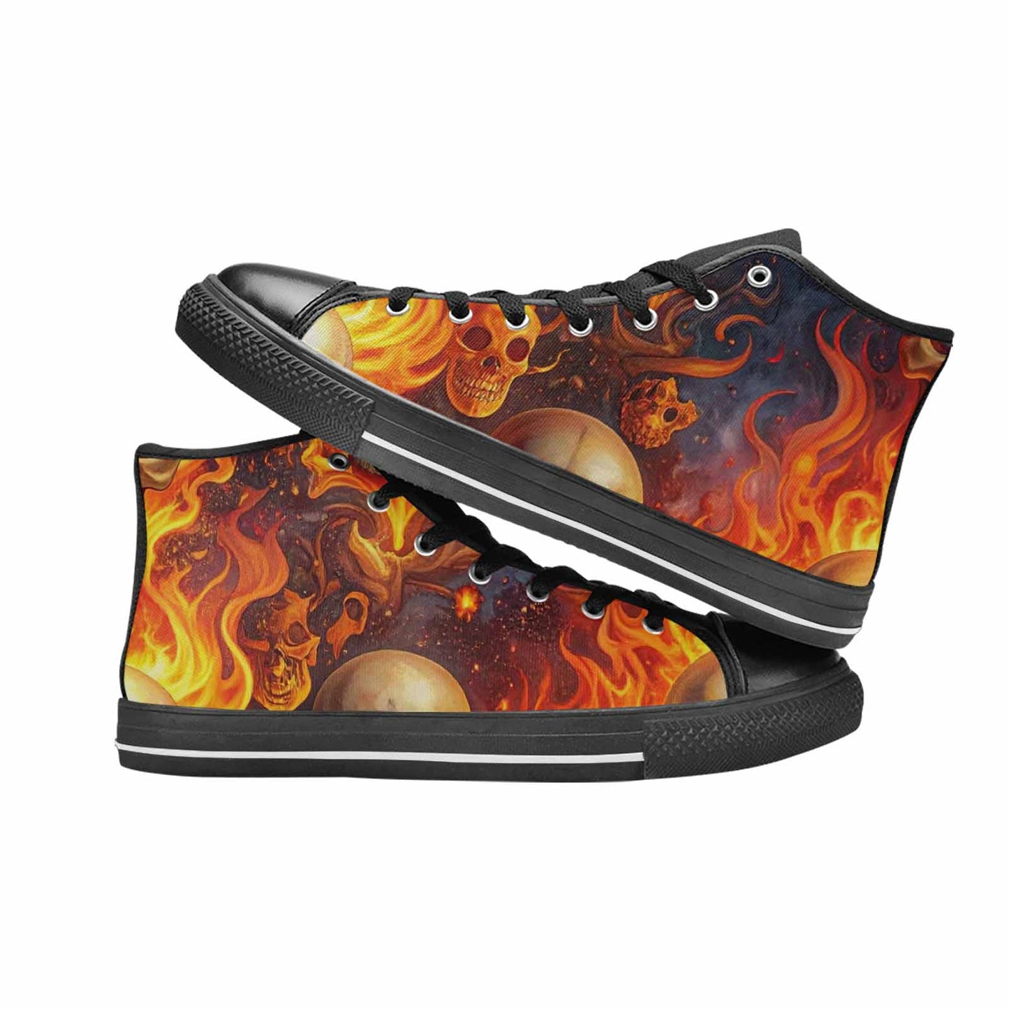 WOMEN'S Skulls - Flaming High Top Canvas Neon Fantasy Sneakers