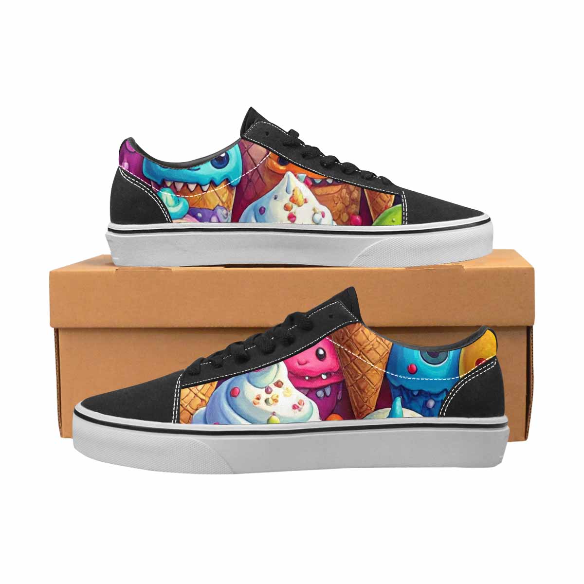 WOMEN'S Melting Ice Cream Monster Lace-Up Canvas Dreamlike Custom Shoes
