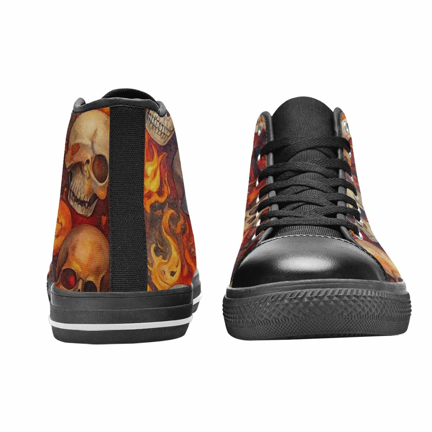 MEN'S Skulls - Flaming High Top Canvas Grunge Custom Shoes