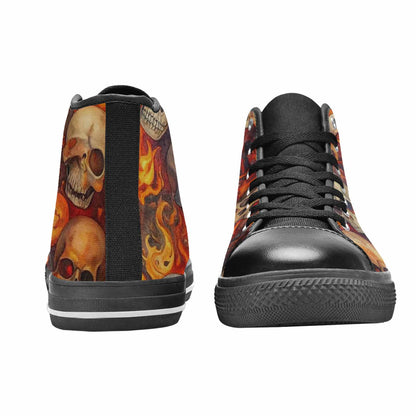 MEN'S Skulls - Flaming High Top Canvas Grunge Custom Shoes