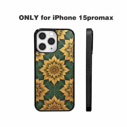 iPhone 15 Pro Max Case — Sunflower Mandala Kaleidoscope Custom, Custom Designed Case Cover