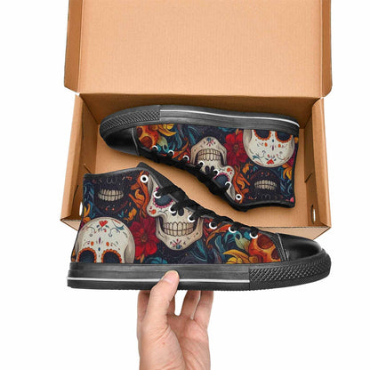 WOMEN'S Skull High Top Canvas Wallpaper Art Shoes