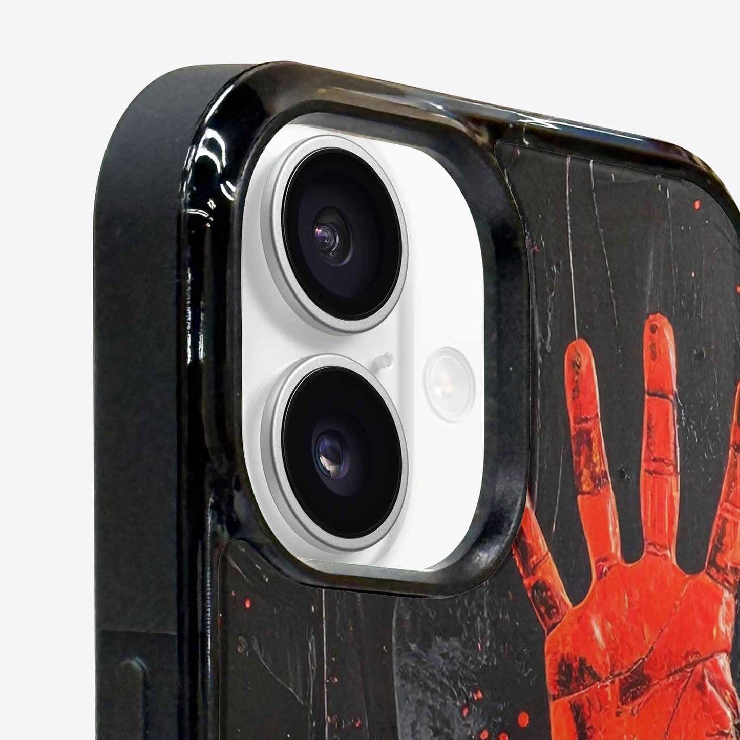 iPhone 16 Plus Case — Splatter Paint Art Hand Prints Black, Custom Printed Phone Case