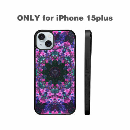 iPhone 15 Plus Case — Crystal Mandala Art Seamless Pattern Vibrant, Custom Made Phone Cover