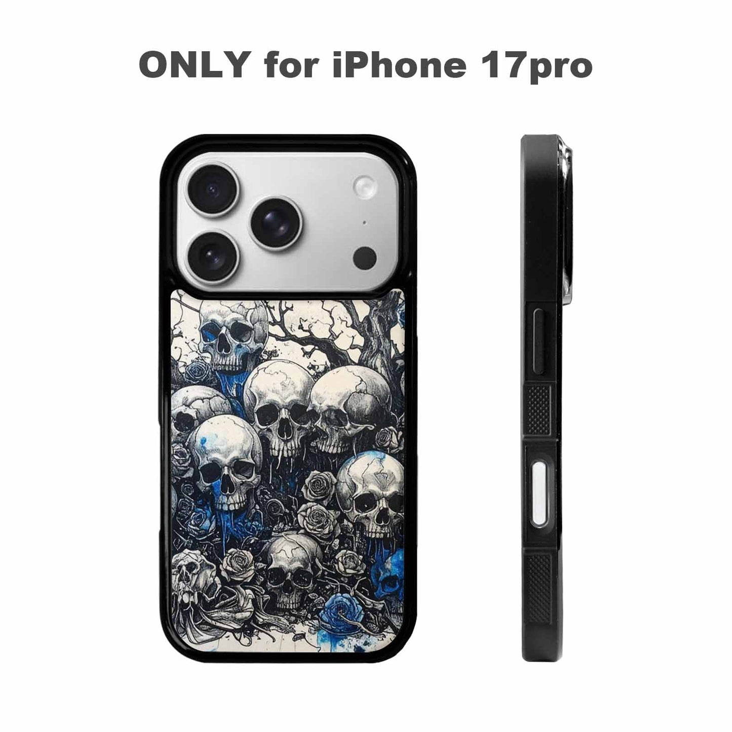 iPhone 17 Pro Case — Black Blue Ink Skull And Gothic, Custom Art Phone Cover