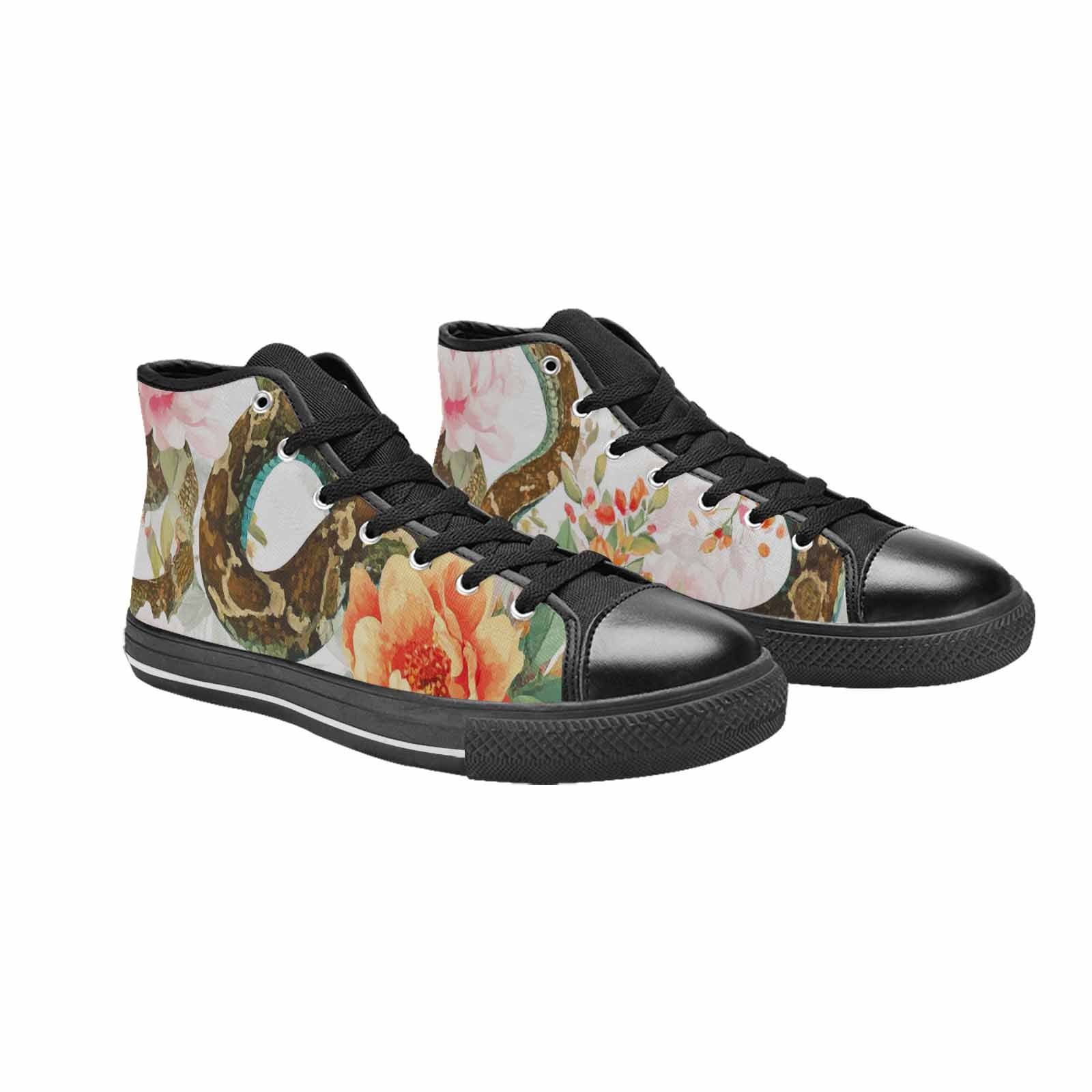 WOMEN'S Floral Snake Print High Top Canvas Vibrant Chaos Custom Shoes