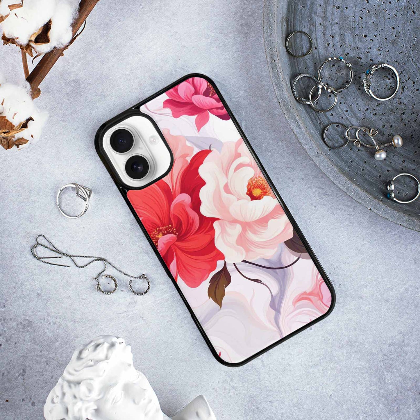 iPhone 16 Plus Case — Marble Floral Custom, Custom Printed Phone Case