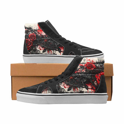 WOMEN'S Barbed Wire Black & Red Ink High Top Canvas Unique Print Grunge Custom Printed Shoes
