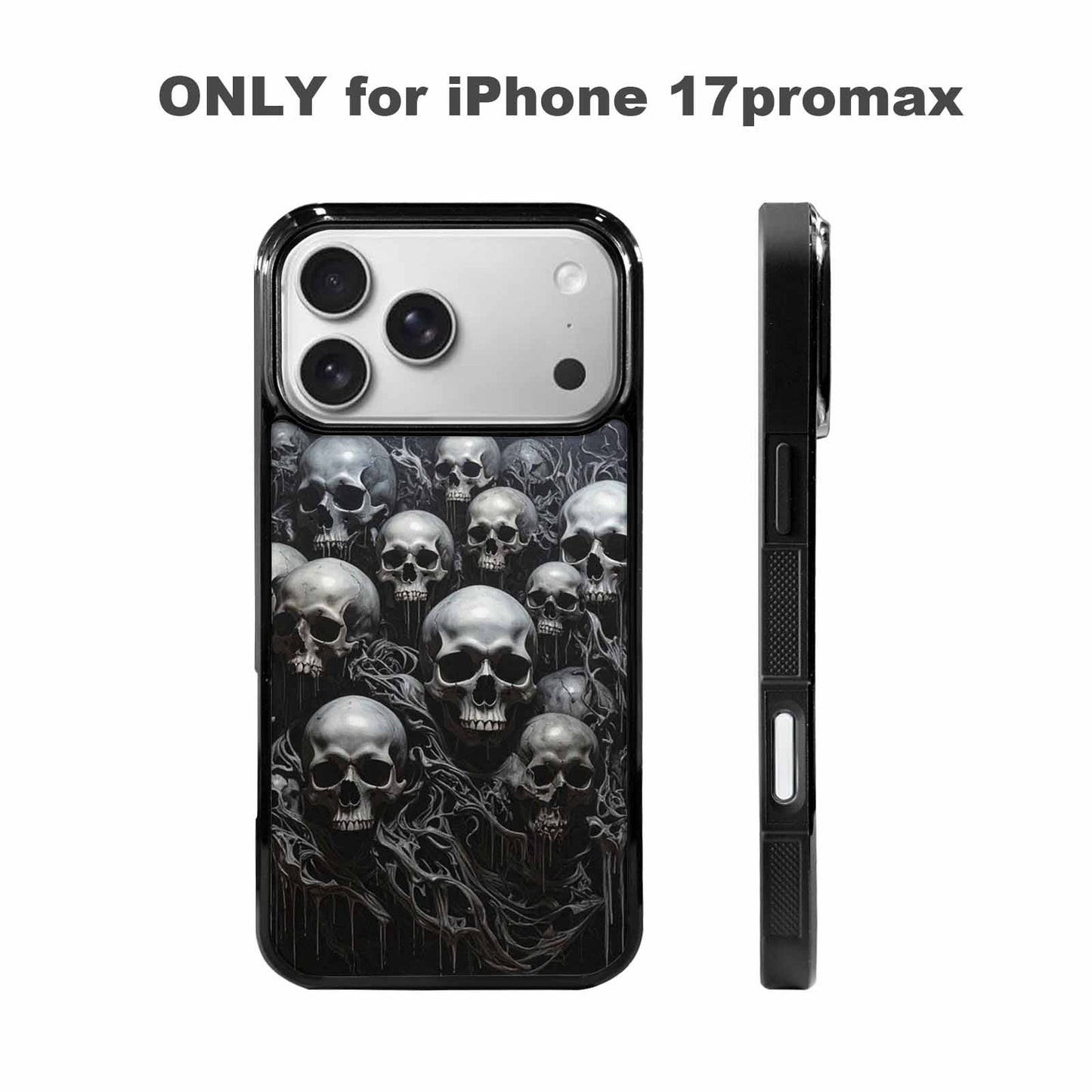 iPhone 17 Pro Max Case — Grey Dark Black And Gothic Skulls, Custom Designed Case Cover