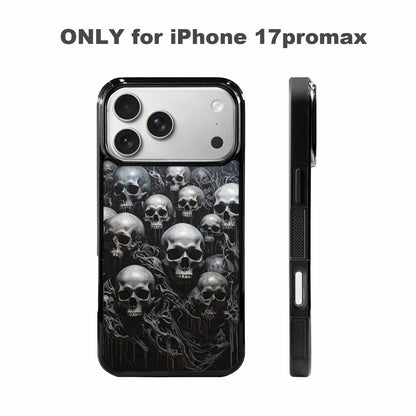 iPhone 17 Pro Max Case — Grey Dark Black And Gothic Skulls, Custom Designed Case Cover