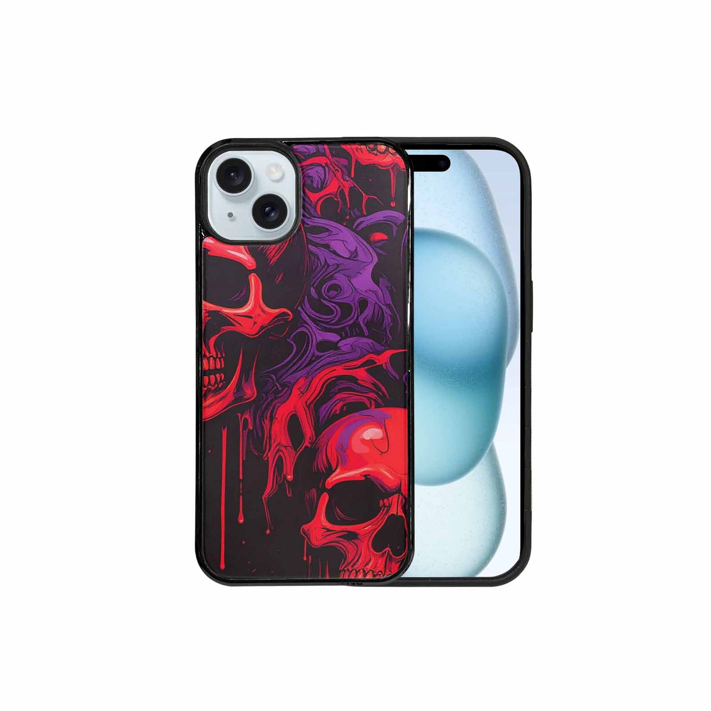 iPhone 15 Plus Case — Red Purple Skeletons Neon Drip Melting, Custom Designed Case Cover